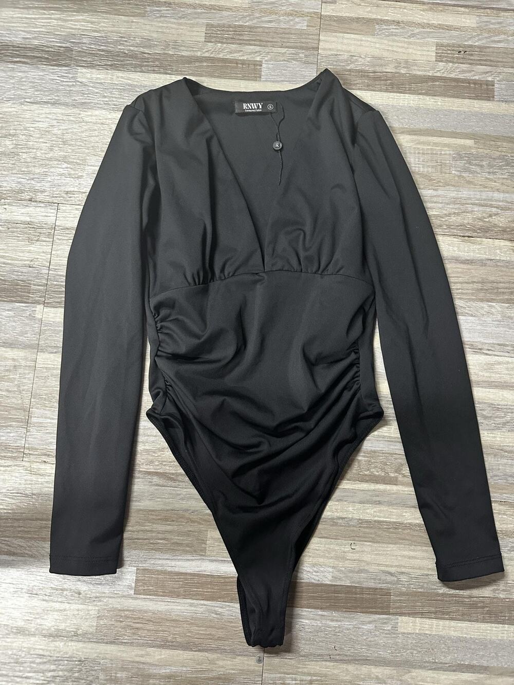 RNWY Bodysuit Womens Small Black Long Sleeve Shaping Top